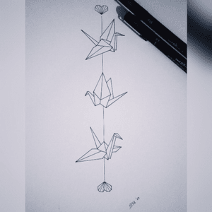 Origami Birds #tattoo #arms #birds #origami #italy #girl #black #lines #minimal #cute 