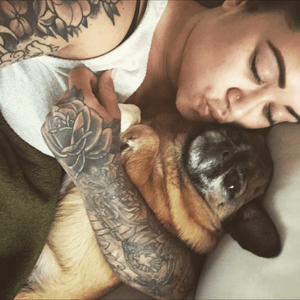 Me & my pup! #tattoos #sleeves #handtattoo #jobstopper #popcolor 
