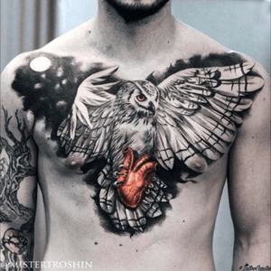 #owl #chest #realistic #tattoo 