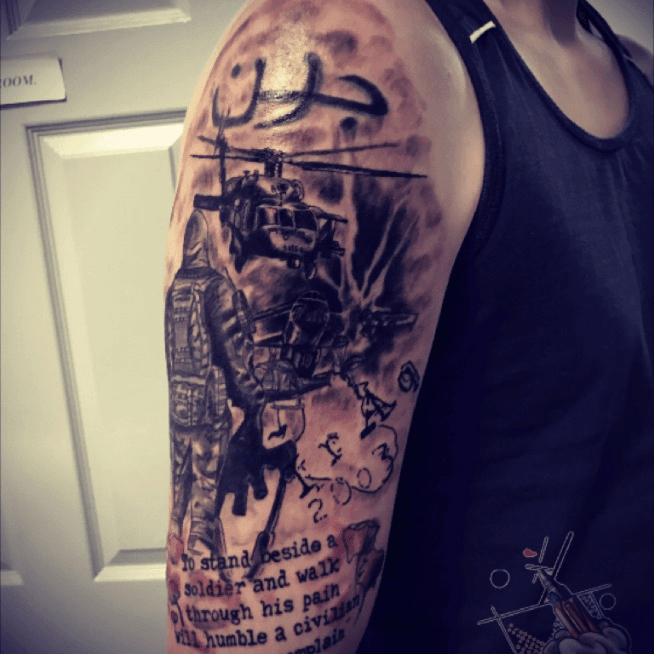 Tattoo uploaded by RICCARDO@MANCANELLI • Upper arm army tattoo#riccardomancanelli  #tattoo #army #neverforget #ink • Tattoodo