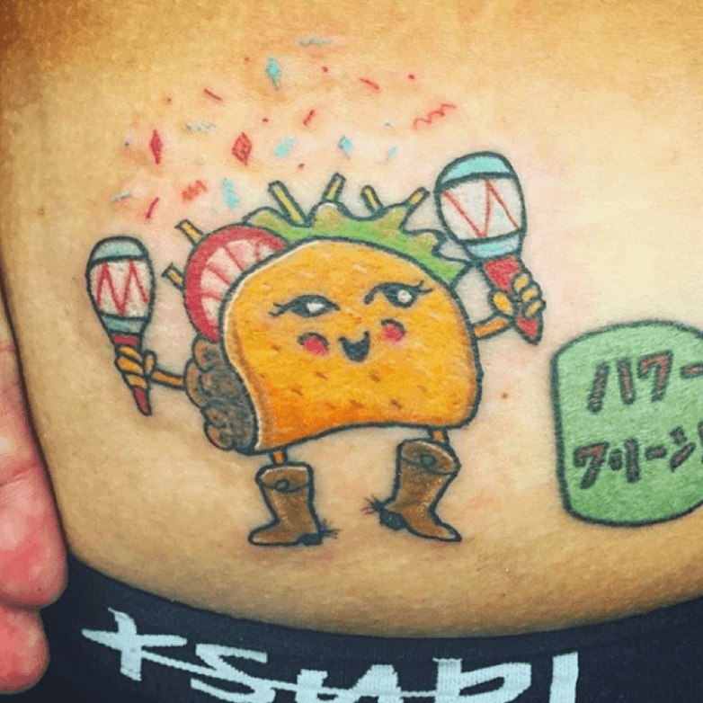 Tattoo uploaded by Saline Tam • #mexican #butt #tattoo #taco #funnytattoo  #dance #asstattoo #mexico #little #banger • Tattoodo