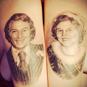 Portrait of my mum and dad done  at high voltage tattoos in la. 