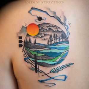 #scenery #sun #tinydetails #color #trees #wheat by #tattooartist #sedtattooart @sed_tattoo_art 