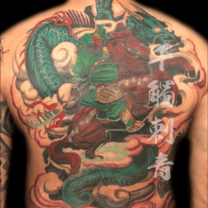 Guan Yu and Red Hare from the Chinese classical Three Kingdoms with Dragon.  Tattoo by Oliver Wong