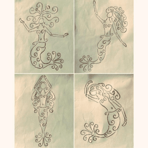 Mermaid Collage. My original "spiral tribal" technique. I would like to get bottom right as a tat on myself; care-free, go-with-the-flow, almost as if she's dancing.
