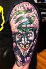 HA! It's all a joke! Everything anybody ever valued or struggled for... it's all a monstrous, demented gag! So why can't you see the funny side? Why aren't you laughing? #tattoartist #batman #thekillingjoke #alanmoore #dccomics #comicbooktattoos #geektattoos #nerdtattoo #geeksterink #geeksterinklegends #chrishilltattoos #whitedragontattoofamily #15fountainstreet
