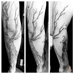 Nº160 Spooky Tree (first session) #tattoo #freehand #freehandtattoo #sharpie #tree #treetattoo #tattoosleeve #sleeve #firstsession #sketchytattoo #sketch #spooky (witch tattooed by other artist) design collaboration with Javier Ayala