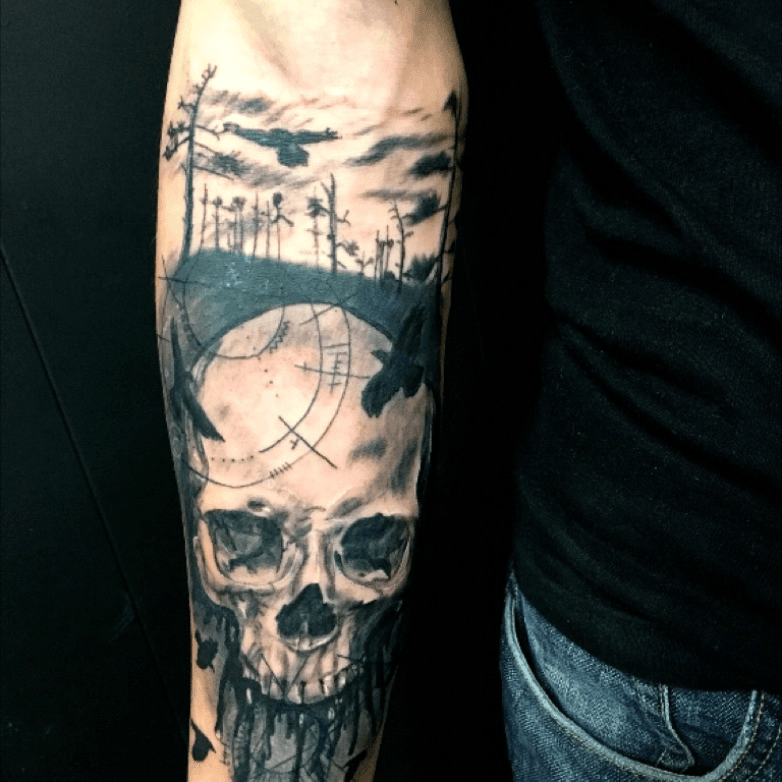 Gothic Skull and Castle by Rember Dark Age Tattoo Studio TattooNOW