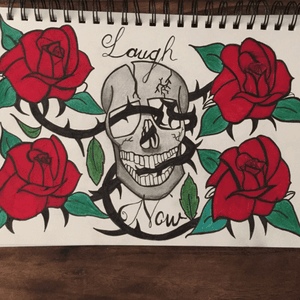 Experimenting with some colour on tbis #freehand #skull and #roses 