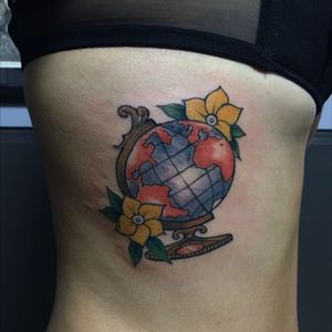 Fresh tattoo by Mojo tattoo #traditional #traditionaltattoo #world #worldmap #worldmaptattoo #wonderlust #color 