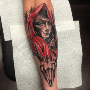 My stunning Red Ridinghood by Tony Firstbook in 2015. You'll find him (and probably me too) at Forevermore Tattoo Studio. I can't recomend the artists there enough. #littleredridinghoodtattoos #littleredridinghood #redridinghood #red #neotraditional #stag #stagskull #skulls #antlers #hood #woman 