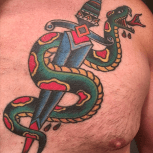 Post cancer surgery tattoo. #kellticink #snakeanddagger #traditional 