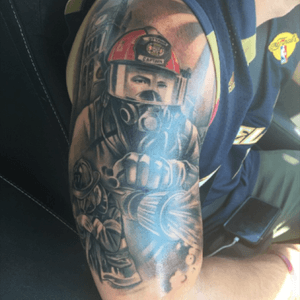Firefighter tribute halfsleeve by bamboo tattoo Toronto