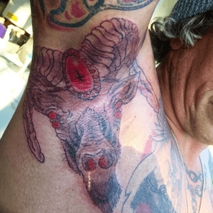 4 eyed goatskull armpit tattoo by #theartofchloecarter #goatskulltattoo #armpittattoo