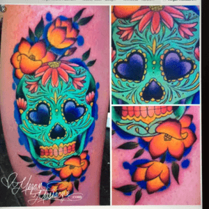 I would love a colourful sugar skull tattoo by Megan Massacre #megandreamtattoo