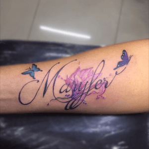 #name #letters #Butterflies #watercolor #tattoo #forearm 