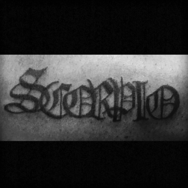 Scorpio script tattoo by  Skin Machine Tattoo Studio  Facebook