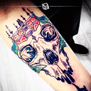 Tat No.14 The Skull of King Mandala (my first masterpiece) 💕💀💕 #tattoo #skull #mandala #lines #colors #loveit #bylazlodasilva #mystyle 
