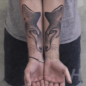 Split fox/wolf tattoo #animal #split