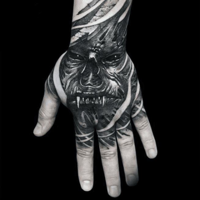 Insane blackwork devil skull hand  Midnight Moon Tattoo  Facebook