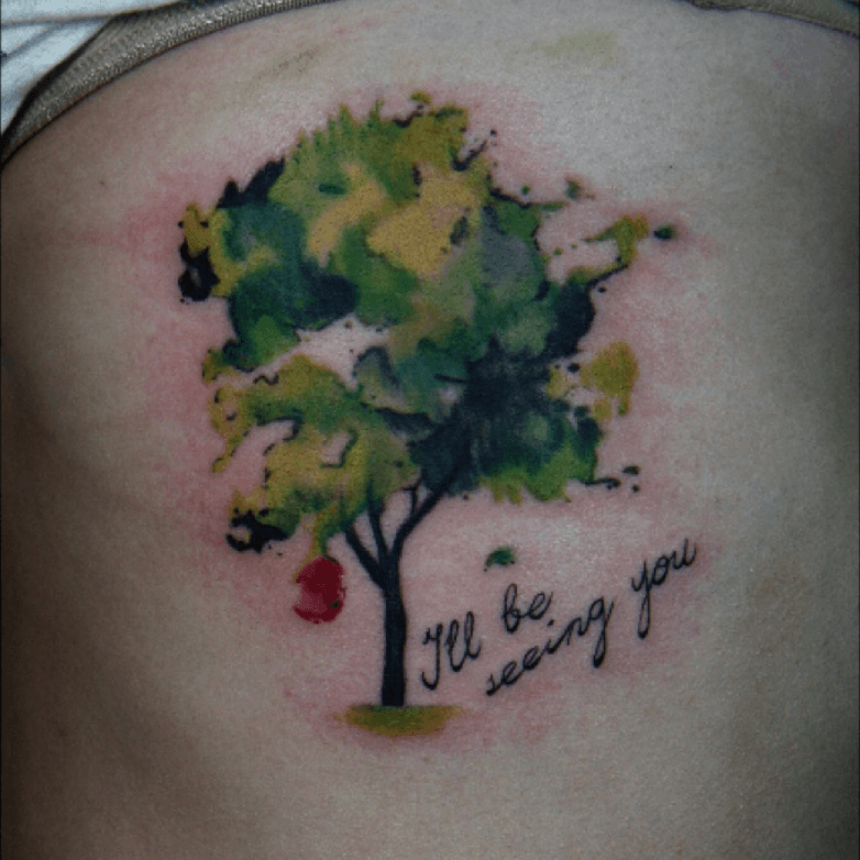 Pine tree memorial tattoo done by Los at tattooed planet Scottsdale AZ  r tattoos