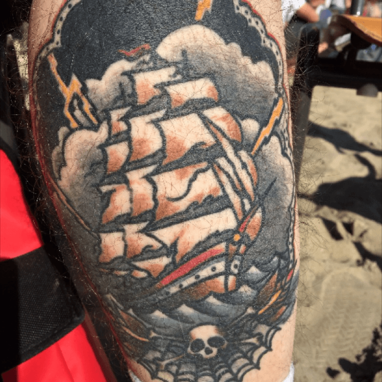 Pirate Ship in storm tattoo  Ship tattoo Traditional tattoo Sleeve  tattoos