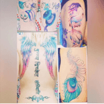 I really love my colors that match :) #mine #aliceinwonderland #wereallmadhere #cheshirecat #madhatter #watercolor #mermaid #wings #sanskrit #aries #tribal #peacockfeather (Tat creds: #wings and #peacockfeather by @ amberdtattoos top two #sanskrit words by @ joenickley , #aliceinwonderland piece by @ tattoojocelynjust and #watercolortattoo #mermaid by @ tattmyholebody ) <find them on Instagram!)
