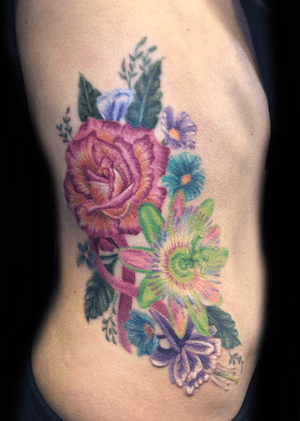 Flowers and breast cancer ribbon 