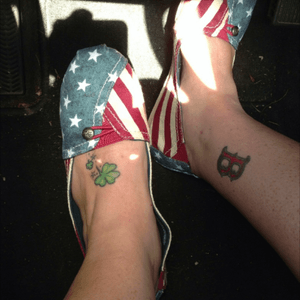 My sister and I have matching shooting shamrock tattoos. Got them on her 18th Birthday. I got the Red Sox B in 2007 before they won the championship. 
