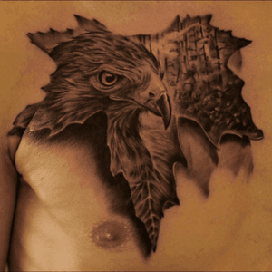 Eagle tattoo #eagle #3D #leaf #blackandgrey #realistic #chestpiece 