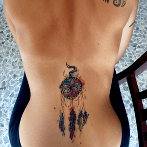 #tattoo #dreamcatcher #watercolor #tattooedgirl #back #lowerbacktattoo #backtattoo #lowerback #me 