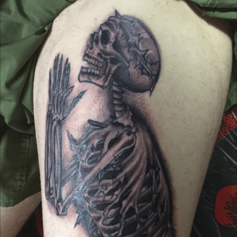 Uncle Chronis tattoo and body piercing  Praying skeleton tattoo done by  bettytat2 at unclechronistattoo For more cool tattoos dont forget to  follow our page unclechronistattoo      tattoo 