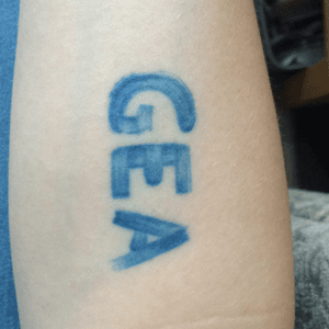 My one and only tattoo. Its my mothers name. Bluebis het favorite color. And it looks like its painted bc she loved to paint and draw and aas really good at it