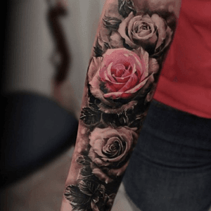 Something similar, black and grey but four blue flowers for my beautiful children, and one green bud for the child that wasn't meant to be. #megandreamtattoo #megandreamtattoo