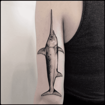 #black #swordfish #sealife #tattoo #blackwork #totemica #ontheroad 