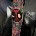 Deadpool and Doctor Who - watercolour sleeve