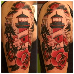 Black and Red lighthouse done in London at Evil From the Needle