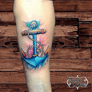 Watercolor anchor tattoo#tattoo #marianagroning #karmatattoo #cdmx #MexicoCity #watercolor #watercolortattoo #watercolortattooartist 