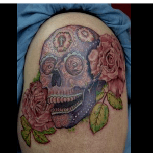 Day of the dead skull by adam montegut @ new orleans tattoo museum