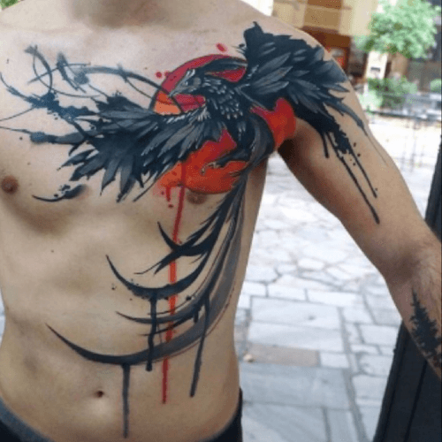 #phoenix #black #red #watercolor #blackphoenix #bird #sun - #tattooartist #dynozartattack 