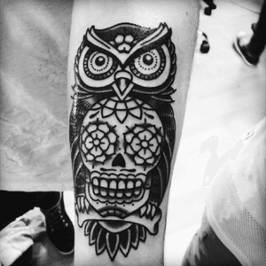 My Owl tattoo 🦉❤#owl #owltattoo #mexicanskull #skull 
