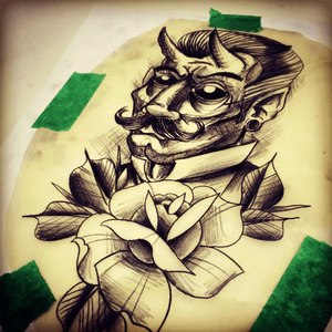 Neo Traditional Devil #tattooflash #drawing #tattooart #devil #rose #gentleman 