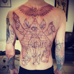 Outline done on the back, can't wait till the shading #pyramidtattoo #allseeingeye #scarabbeetle #backtat #backtattoo 