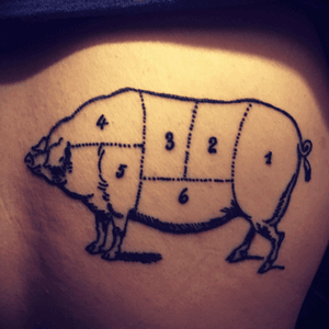 Collin Smallwood at timebomb in Frederick MD. Pig diagram, of primal cuts. 