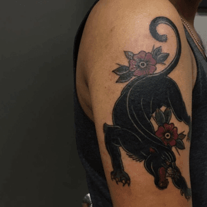Traditional panther. First tatt. What a beauty. #traditionaltattoo #traditionalpanther #traditional #panther #borneoink #malaysia 