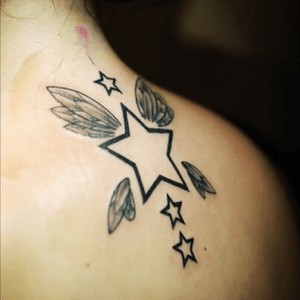 | F I R S T  T A T T O O | Ethno Tattoo - Lausanne (Switzerland) • 2009 #stars #star #StarsTattoo #blackAndWhite #switzerland #tattoolausanne #wings #fairy #fairytattoo #necktattoo #cute #ilovestars #firsttattoo #inkgirls #ink #inkedgirl 