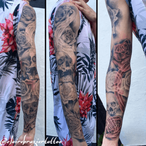 Completed this #realism #roses and #skulls sleeve on @cr_02_vxr while doing a little guest spot at @heartandarrowtattoostudio . Iv loved every bit of this design. Thanx Charlie, see you in a couple weeks for a healed piece! #tattoo #tattoos #sleeve #clairebraziertattoo #phoenixbodyart #heartandarrowtattoostudio #guestspot #shrewsbury #tattoomagazine #fusion_ink #hustlebutterdeluxe #cheyennetattooequipment #igdaily #inkjunkys