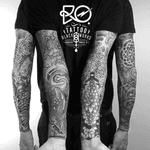 By RO. Robert Pavez • Full sleeve arms • #engraving #dotwork #etching #dot #linework #geometric #ro #blackwork #blackworktattoo #blackandgrey #black #tattoo #sleevetattoo 