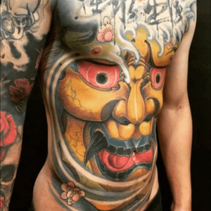 #hannyamask in #color awesome #full #torso and #sleave by #assassintattoolee @assassintattoolee