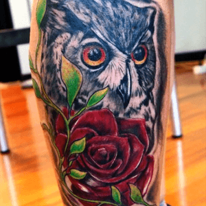 Owl #owl #rose #rosettattoo #tstt #tattoo #ink 